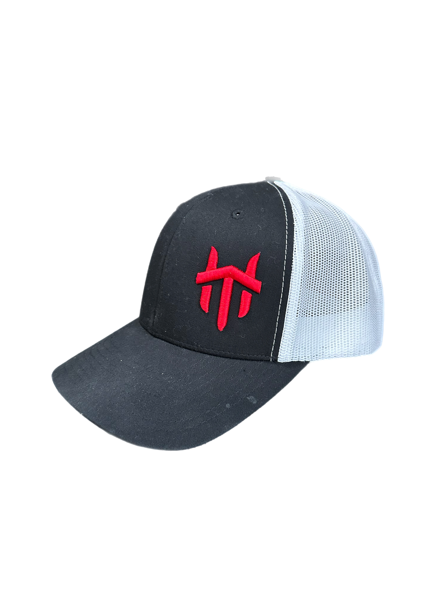 Red Logo Traffikheavy 5-Panel Classic Trucker Mesh Back Cap - Black/White