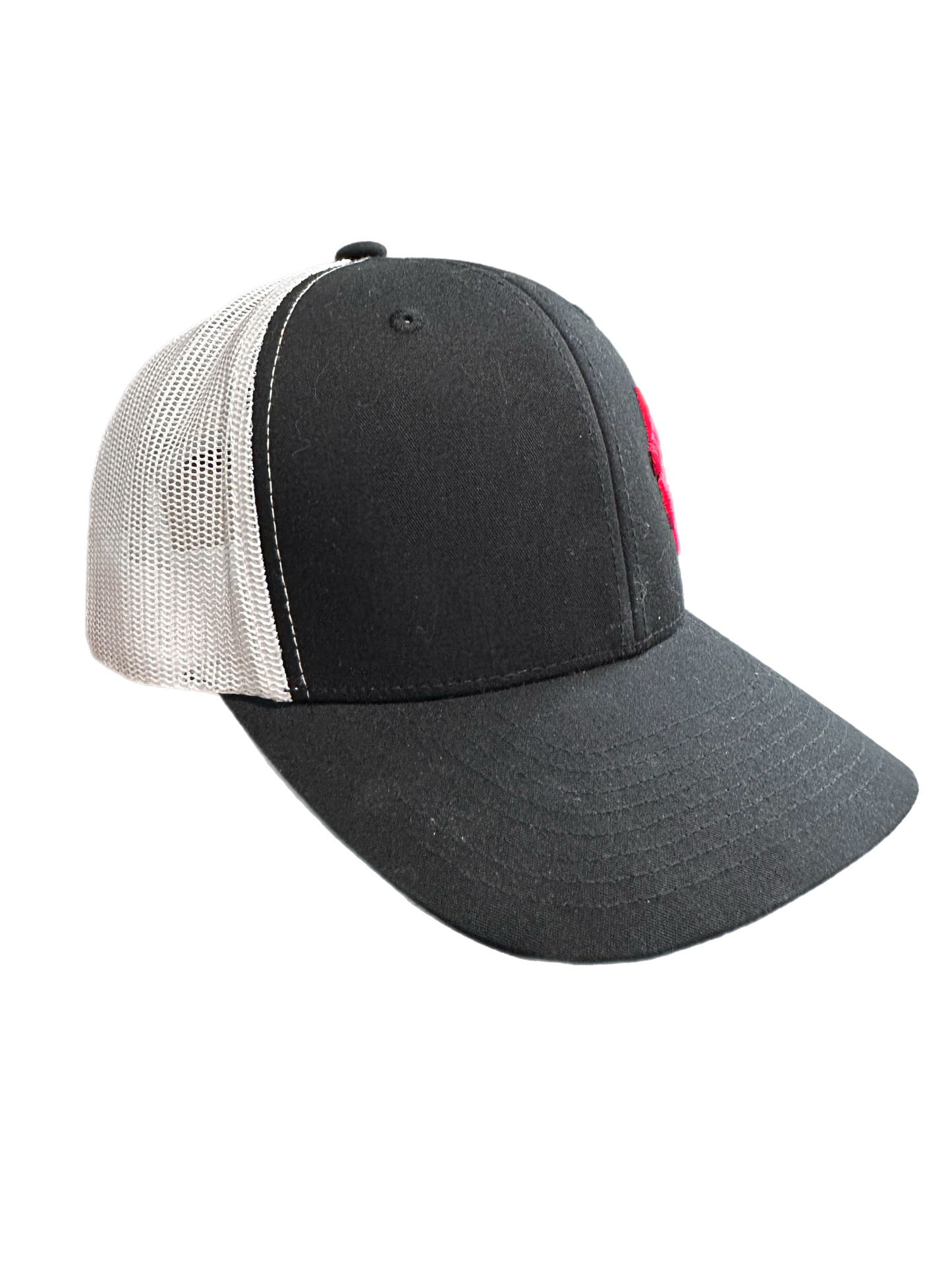 Red Logo Traffikheavy 5-Panel Classic Trucker Mesh Back Cap - Black/White