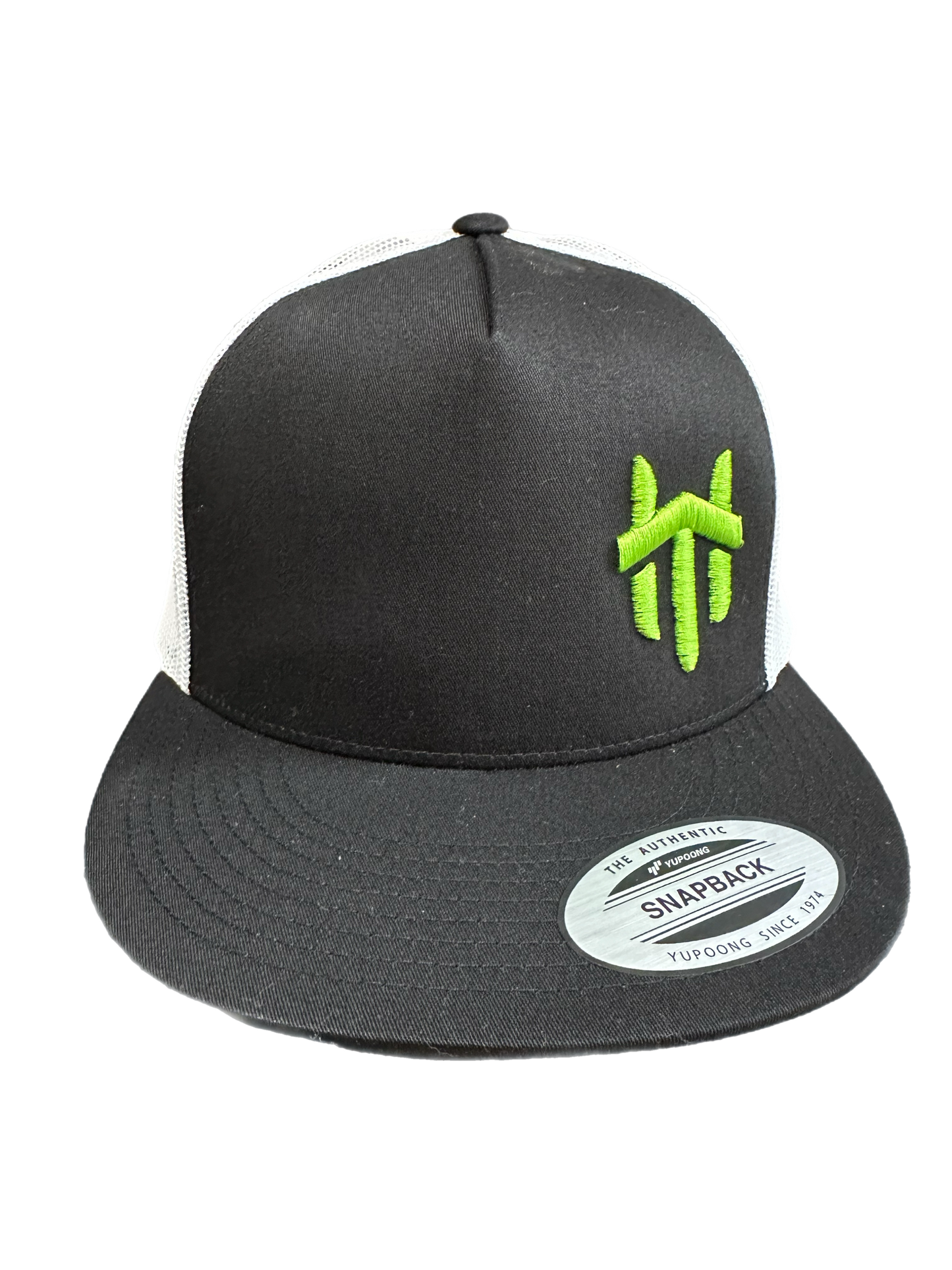 Green Logo Traffikheavy 5-Panel Classic Trucker Mesh Back Cap - Black/White