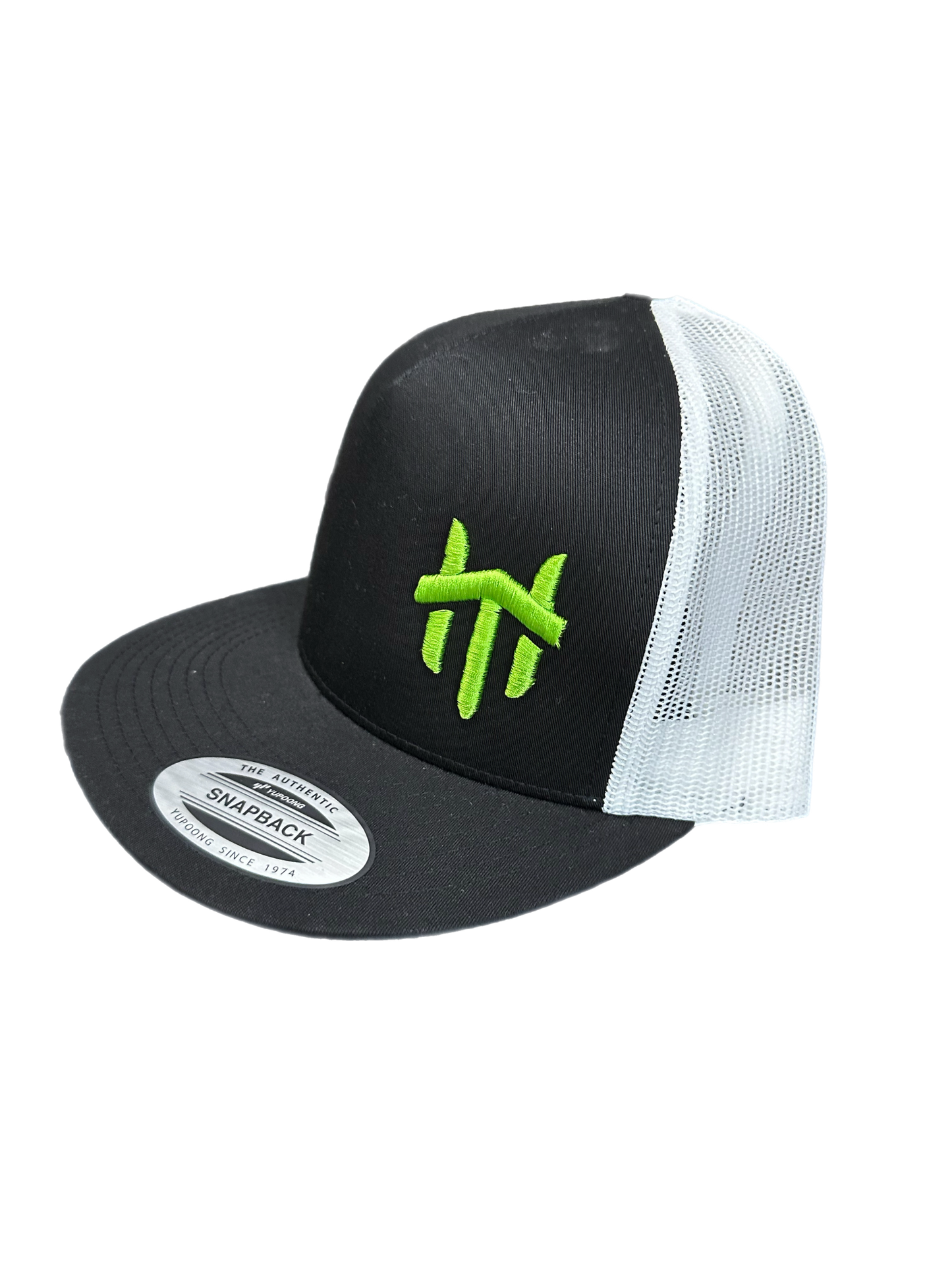 Green Logo Traffikheavy 5-Panel Classic Trucker Mesh Back Cap - Black/White