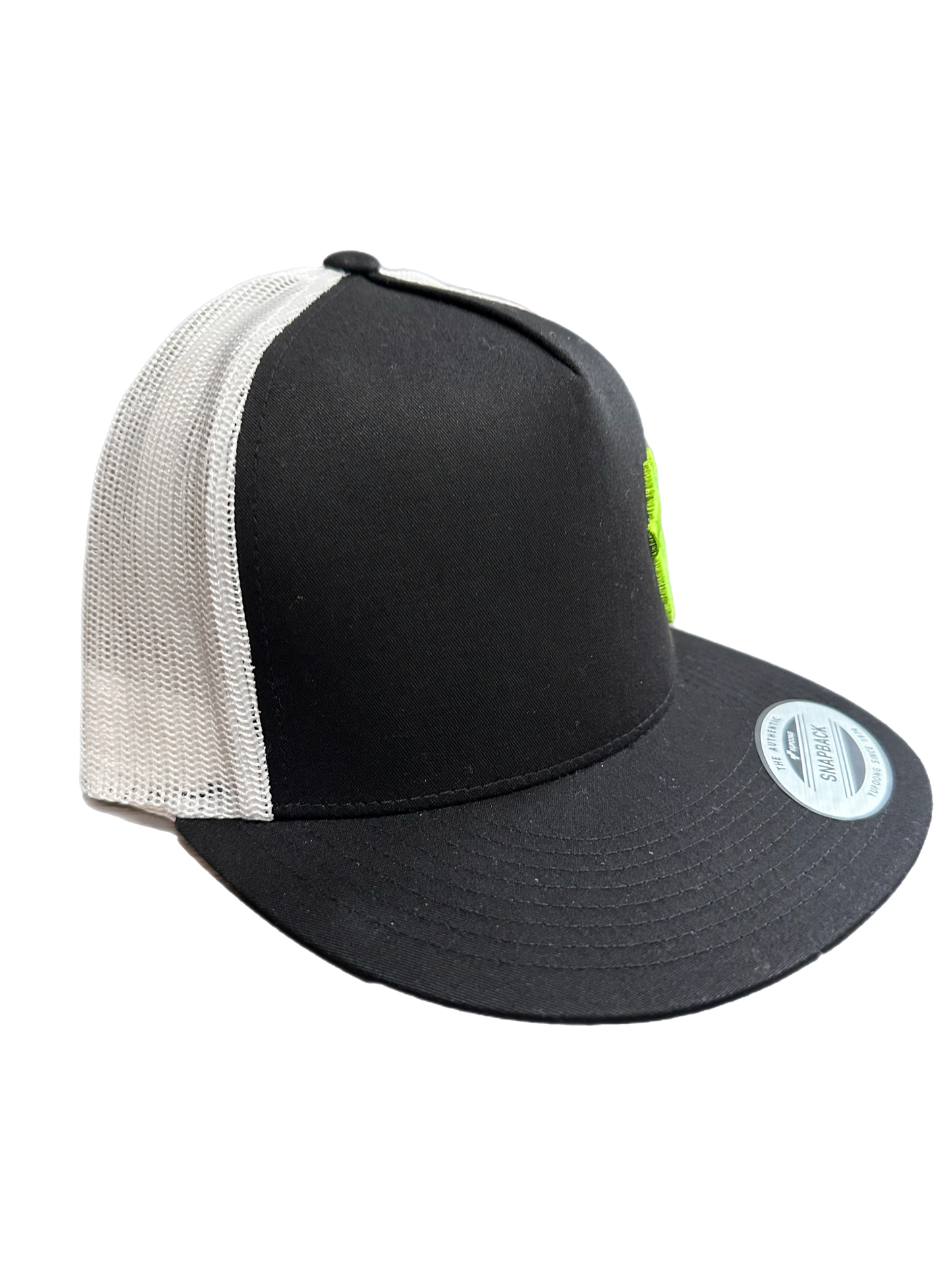 Green Logo Traffikheavy 5-Panel Classic Trucker Mesh Back Cap - Black/White