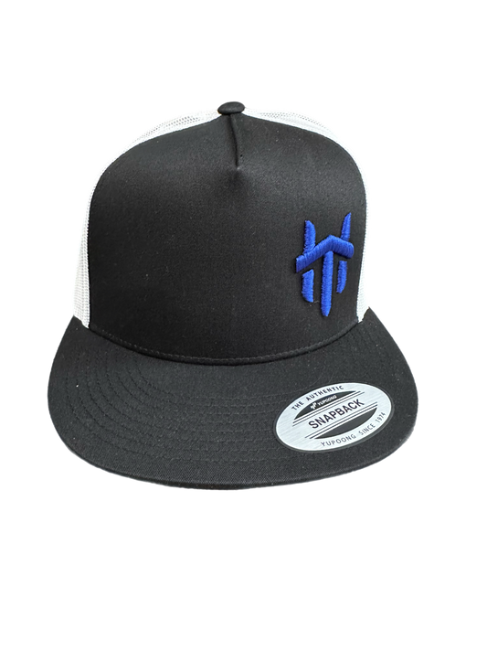 Blue Logo Traffikheavy 5-Panel Classic Trucker Mesh Back Cap - Black/White