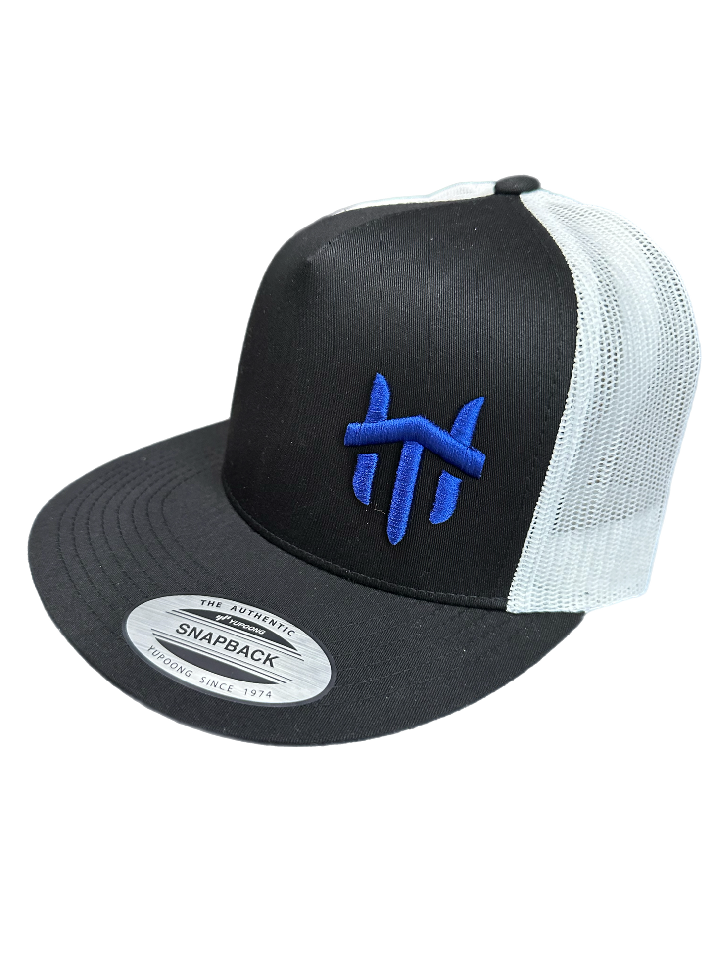 Blue Logo Traffikheavy 5-Panel Classic Trucker Mesh Back Cap - Black/White