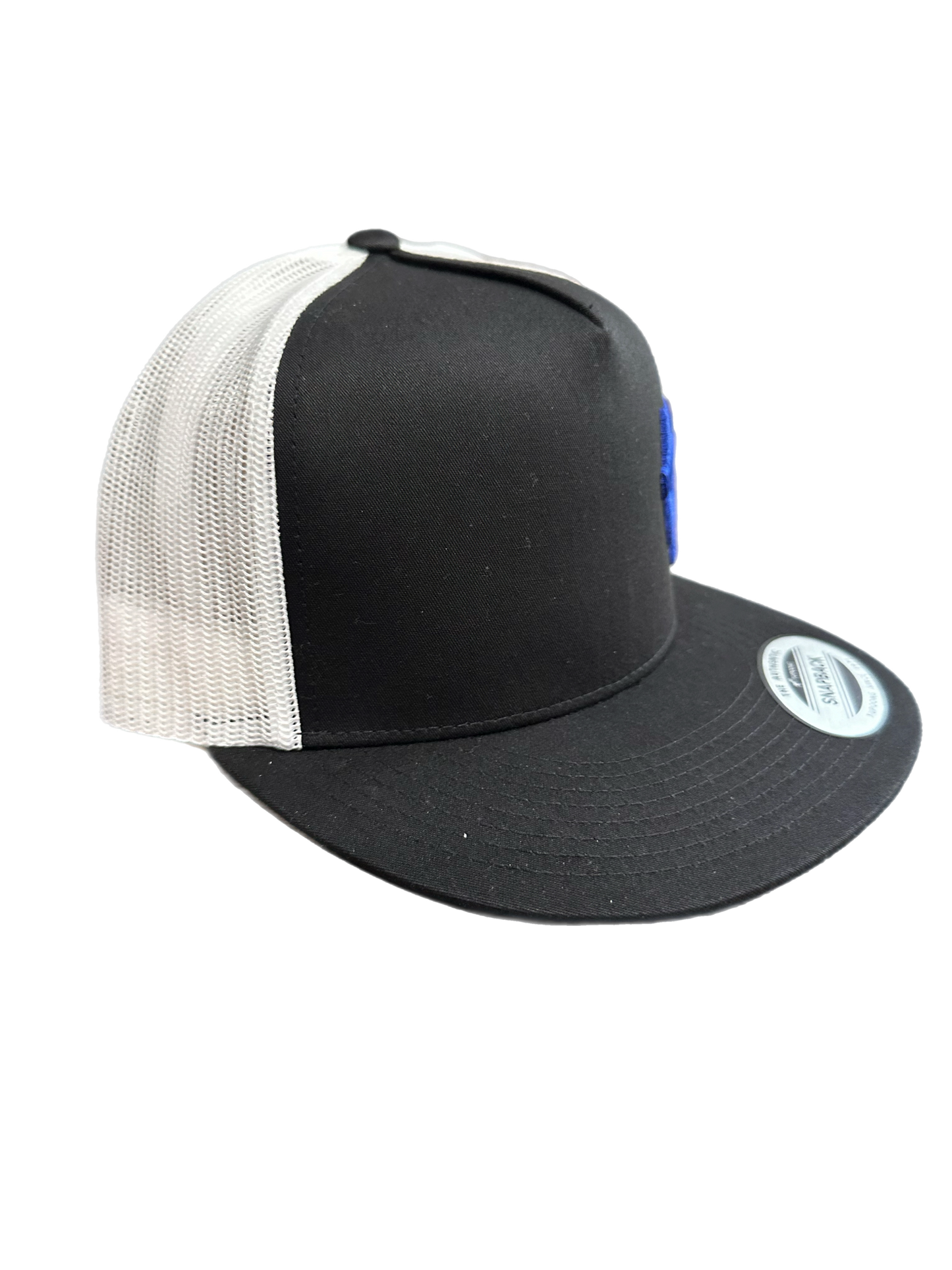 Blue Logo Traffikheavy 5-Panel Classic Trucker Mesh Back Cap - Black/White