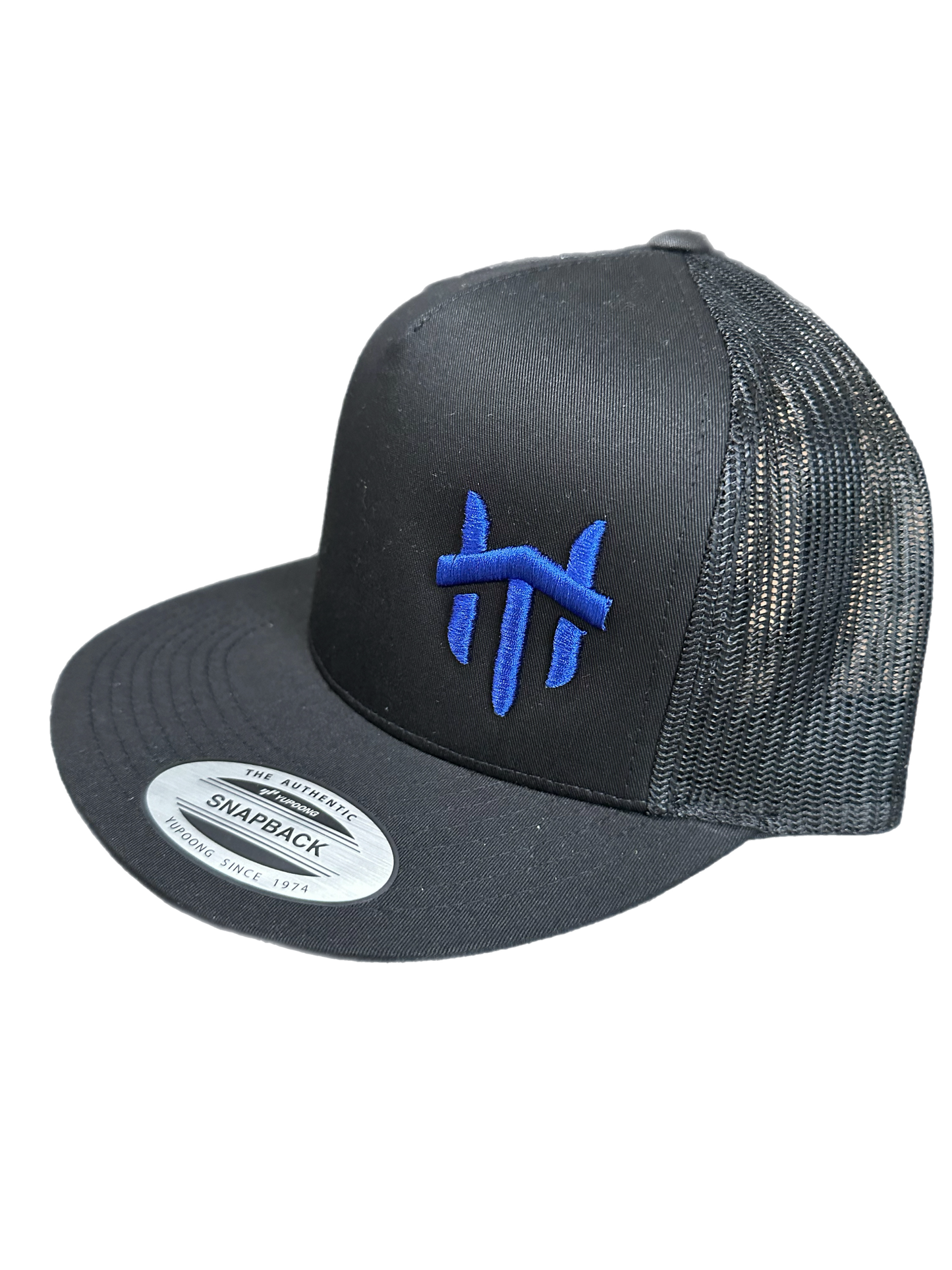 Blue Logo Traffikheavy 5-Panel Classic Trucker Mesh Back Cap - Black/Black