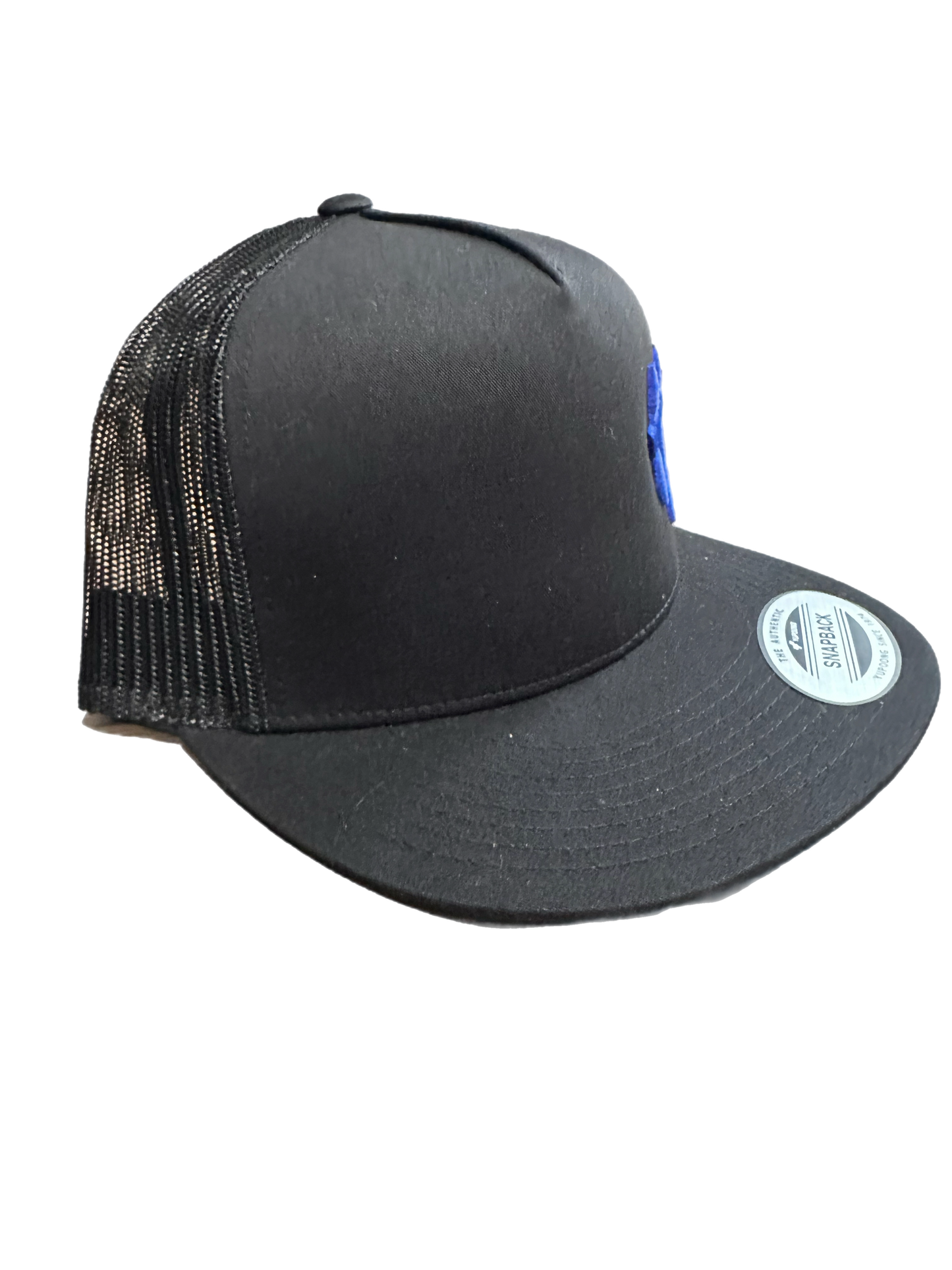 Blue Logo Traffikheavy 5-Panel Classic Trucker Mesh Back Cap - Black/Black